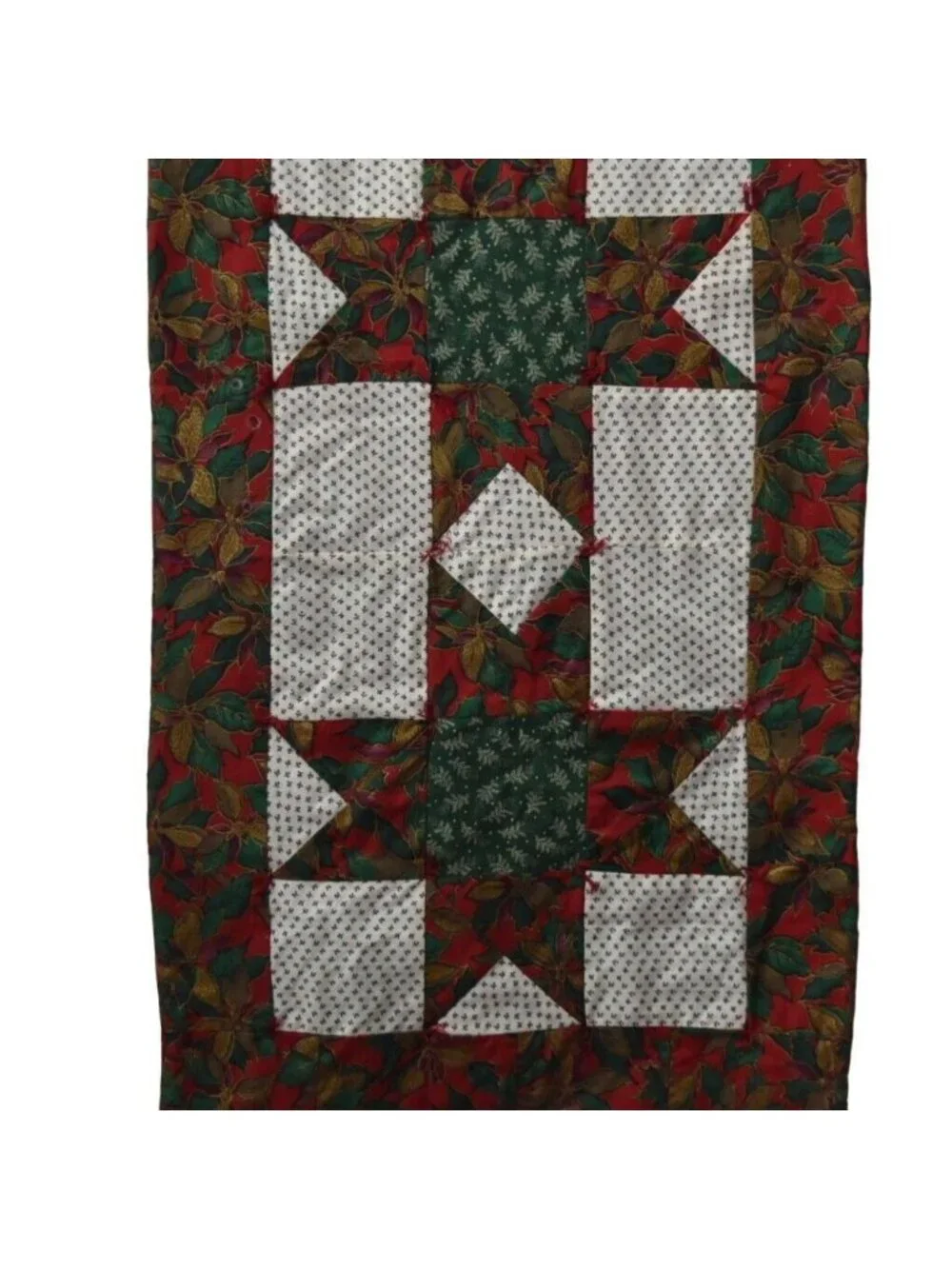 Vintage Quilted Christmas Table Runner Handmade Patchwork Holiday Decor 38 in